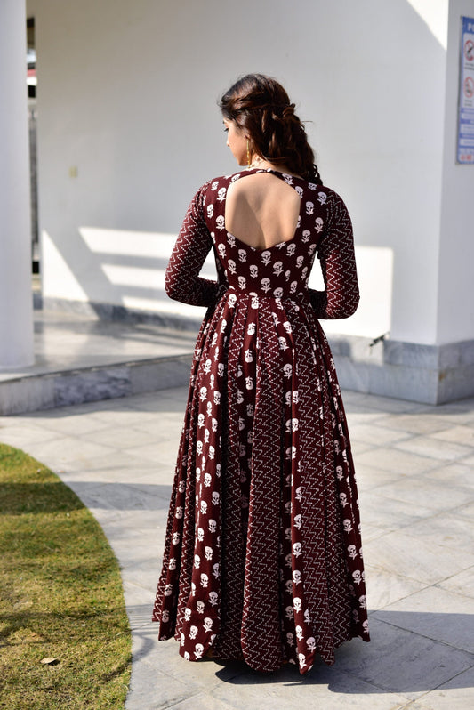 gajgamini brown maxi set
