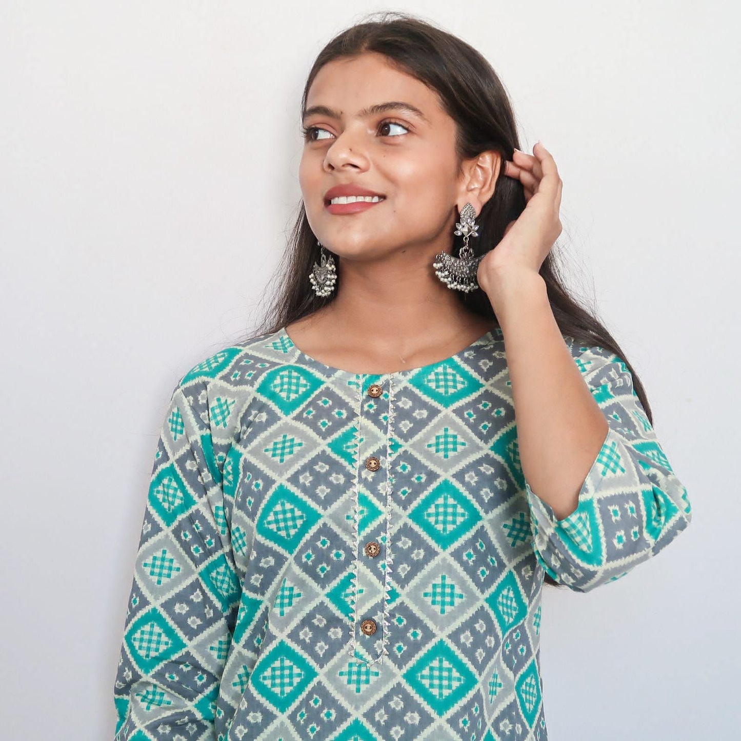 SALE: Cyan Grey Zig-Zag Suit Set