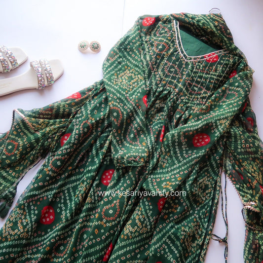 GREEN BANDHEJ PRINT CHIFFON SALWAR SUIT