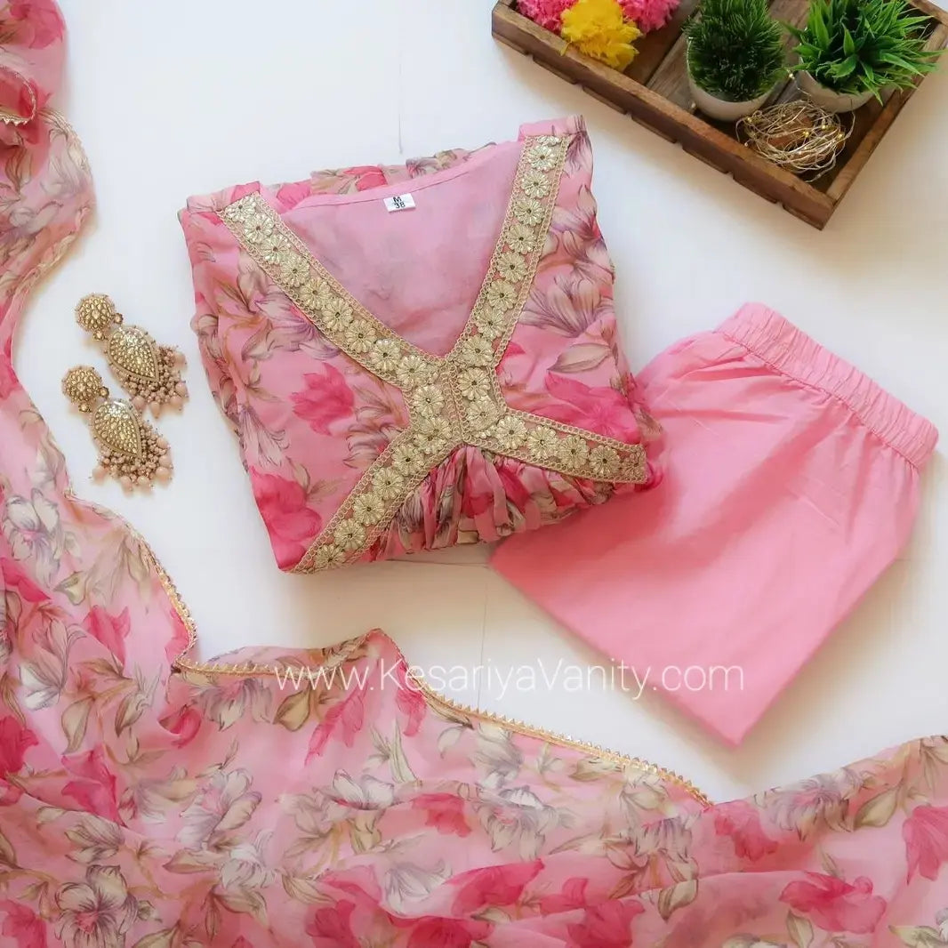 SALE: Inaayat Gulabi Chiffon Floral Suit Set