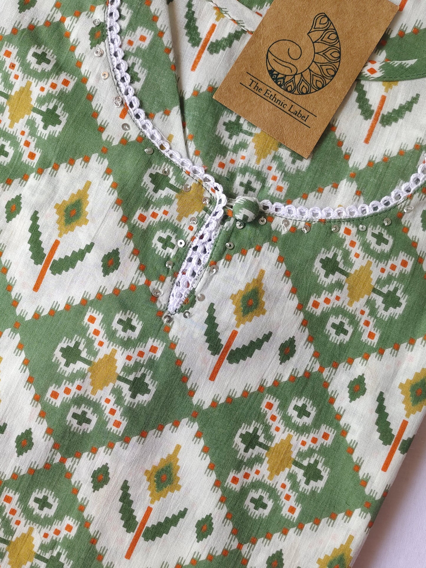 Green Pattern Cotton Kurta - XXL