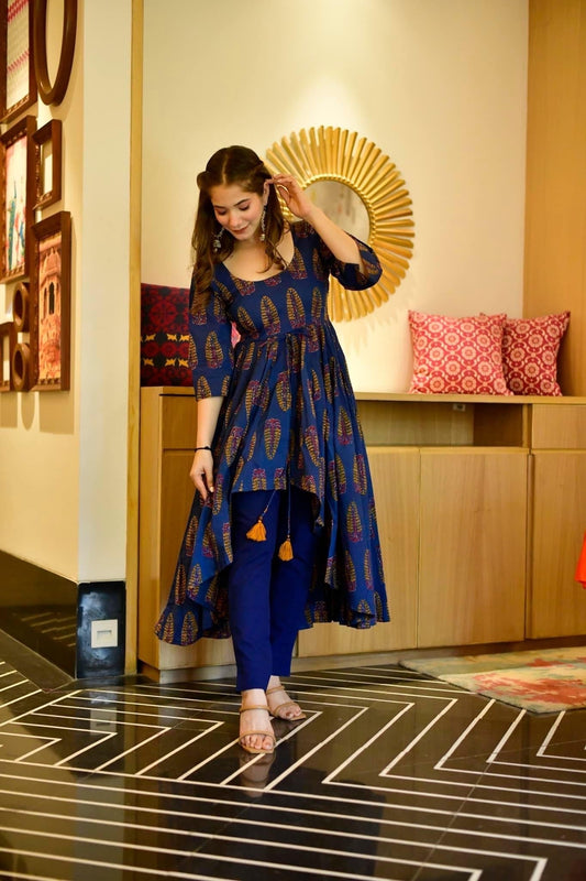 shruti blue cotton kurta set