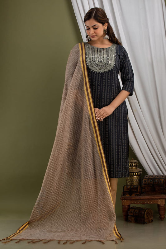 Handwoven cotton Sequin Suit : Black