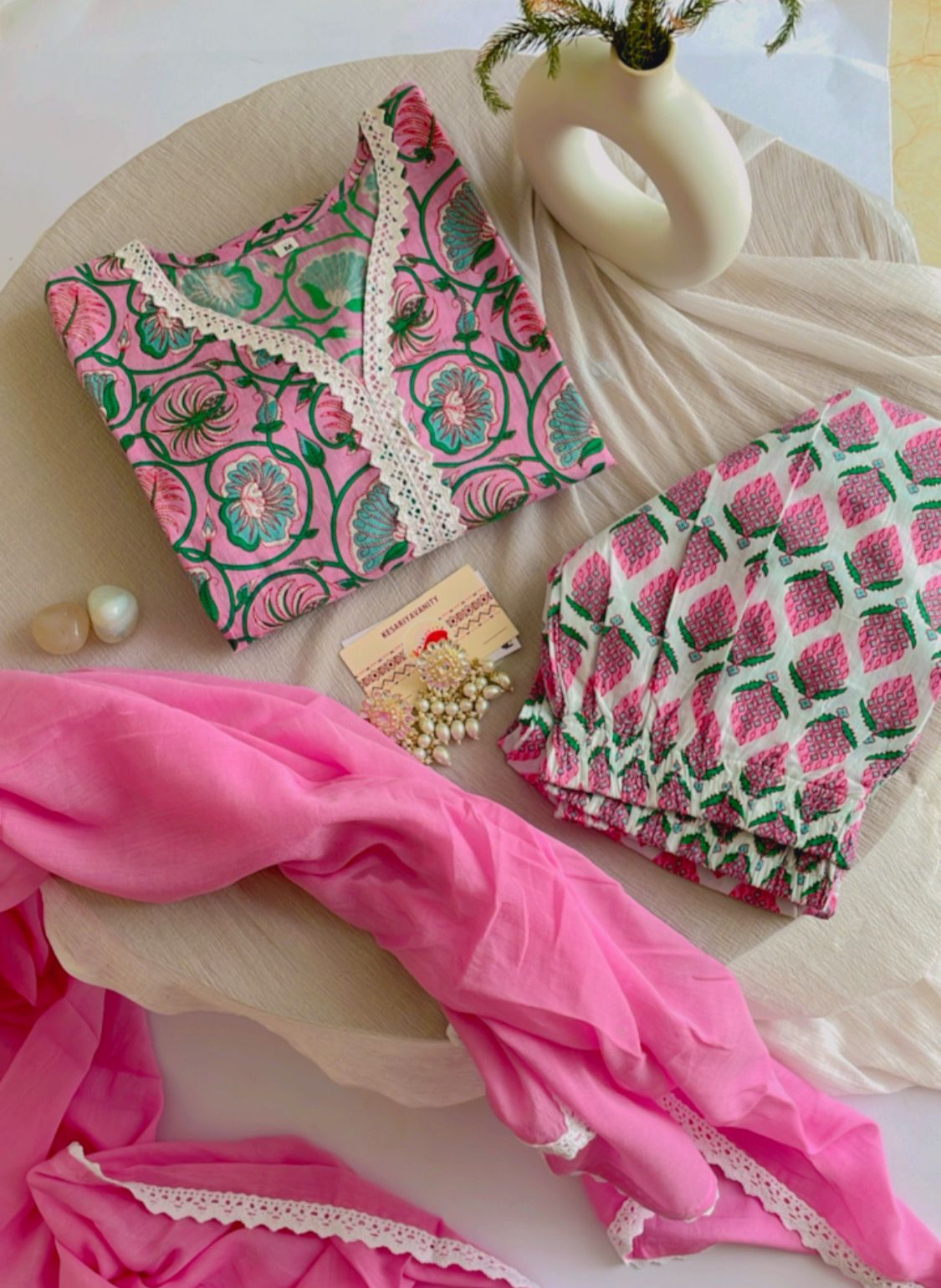Floral Lace Symphony Cotton Pink Suit