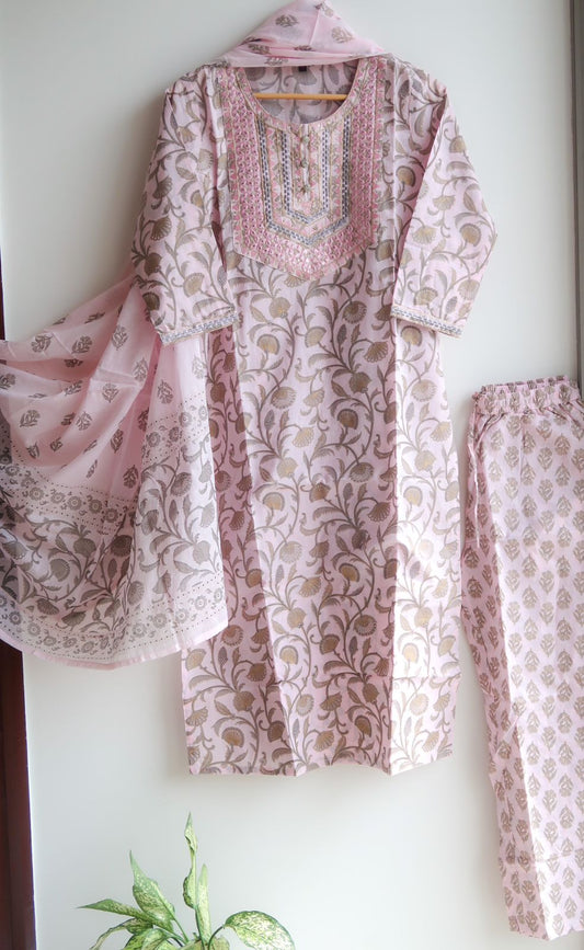 Blushing Baby Pink Mirror Work Suit Set