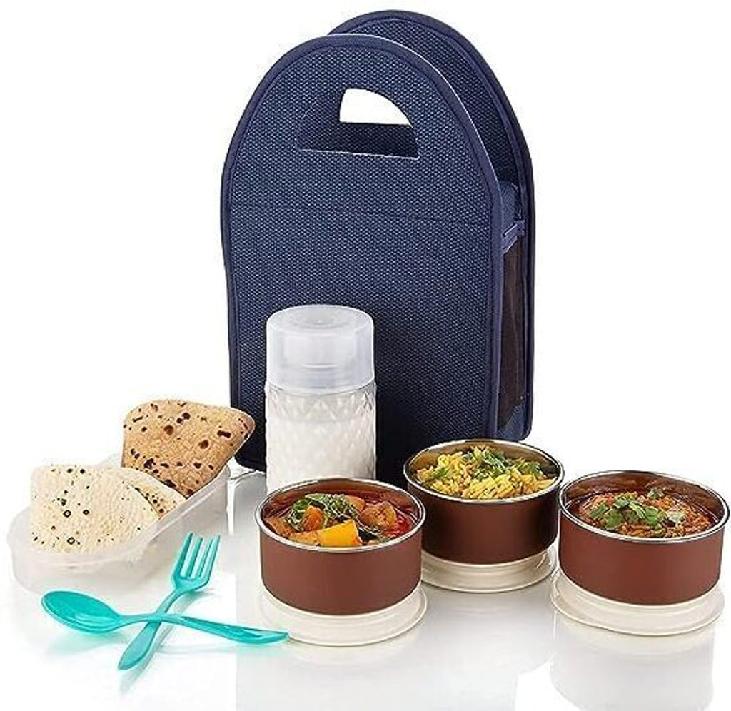 GLAMEXYMART Premium Stainless Steel Lunch Box-with Bag for,Student,Women,Men,Girls 5 Containers Stainless Steel, Plastic Office Lunch Box (1200 ml)