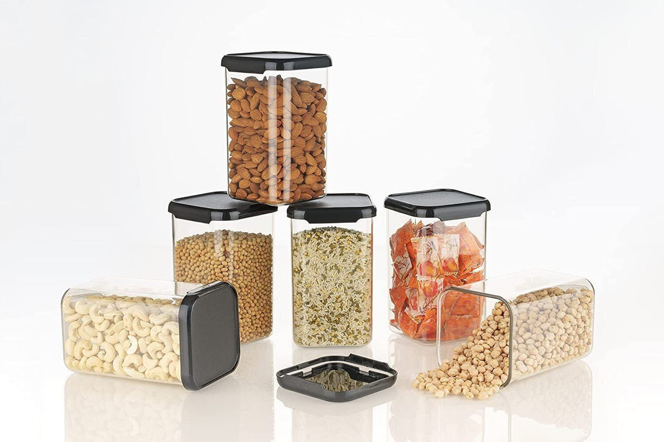 Womens 1st Choice Plastic Grocery Container  - 1100 ml, 500 ml (Pack of 12, Black)