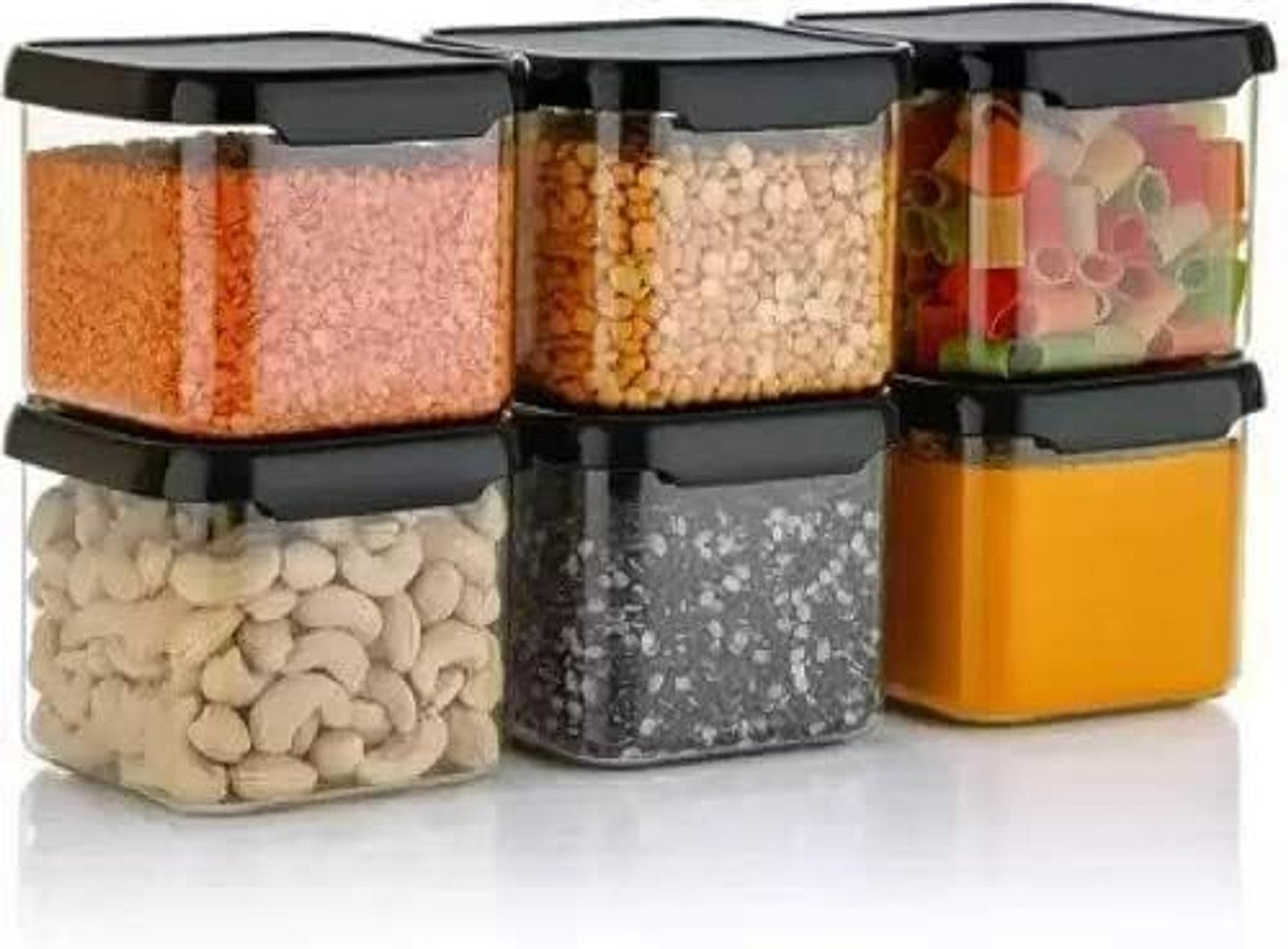 Womens 1st Choice Plastic Grocery Container  - 1100 ml, 500 ml (Pack of 12, Black)