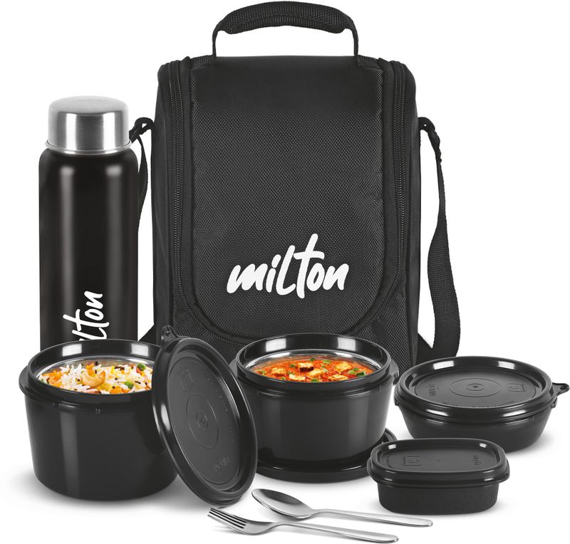 MILTON Pro Lunch Box With Insulated Fabric Jacket (180,320,450,100,750ml) 4 Containers Stainless Steel, Plastic Office Lunch Box (1800 ml)