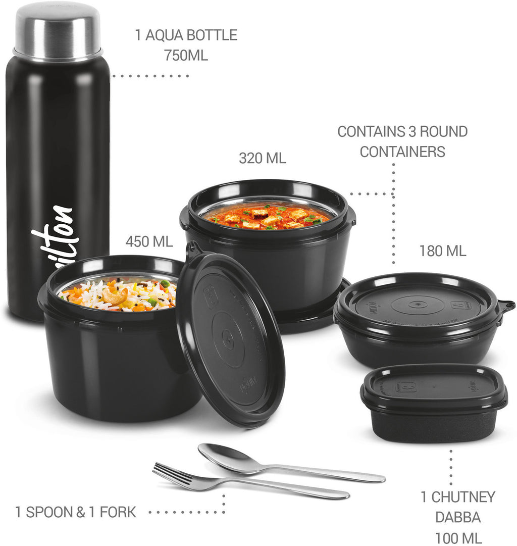 MILTON Pro Lunch Box With Insulated Fabric Jacket (180,320,450,100,750ml) 4 Containers Stainless Steel, Plastic Office Lunch Box (1800 ml)