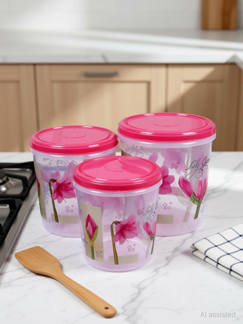 3D METRO SUPER STORE Plastic Grocery Container  - 5 L, 7.5 L, 10 L (Pack of 3, Pink)