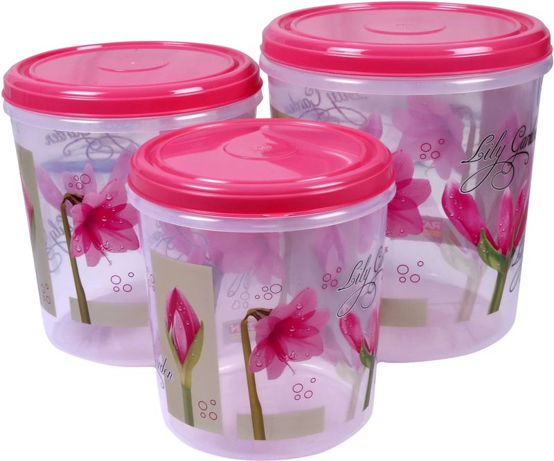3D METRO SUPER STORE Plastic Grocery Container  - 5 L, 7.5 L, 10 L (Pack of 3, Pink)