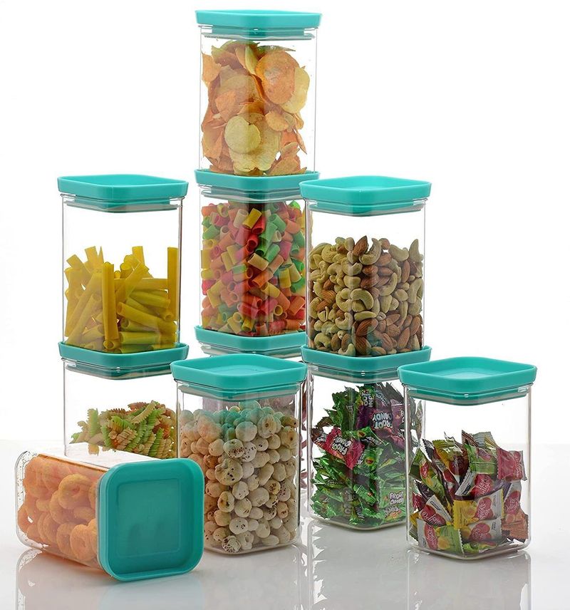 SARAZA Plastic Grocery Container  - 1100 ml (Pack of 12, Green)