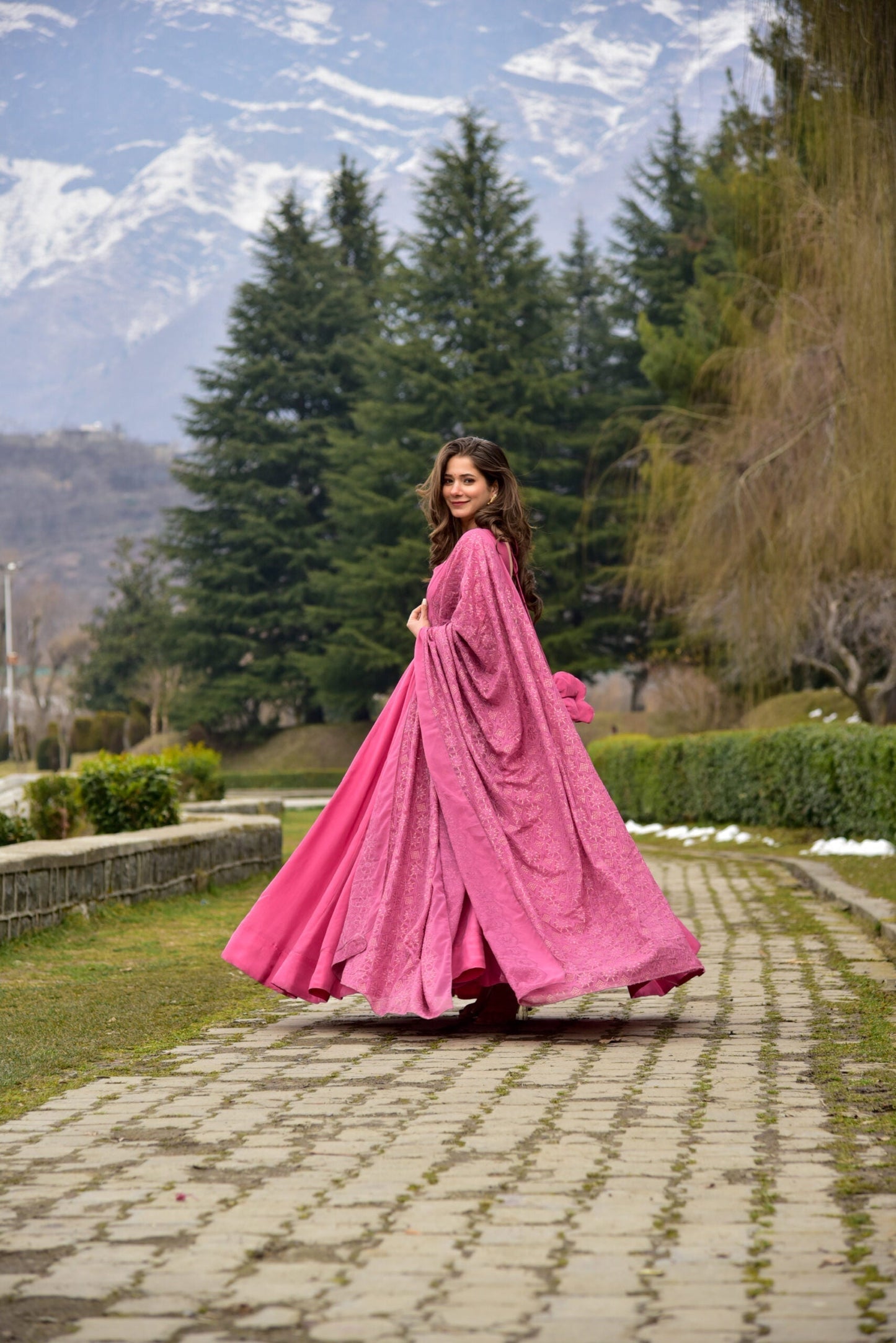 peachy pink silk maxi set