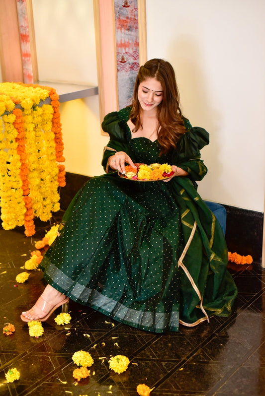 kashish green chanderi suit set