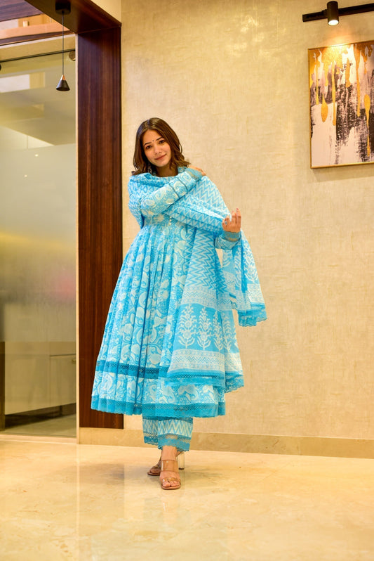 ocean blue cotton suit set