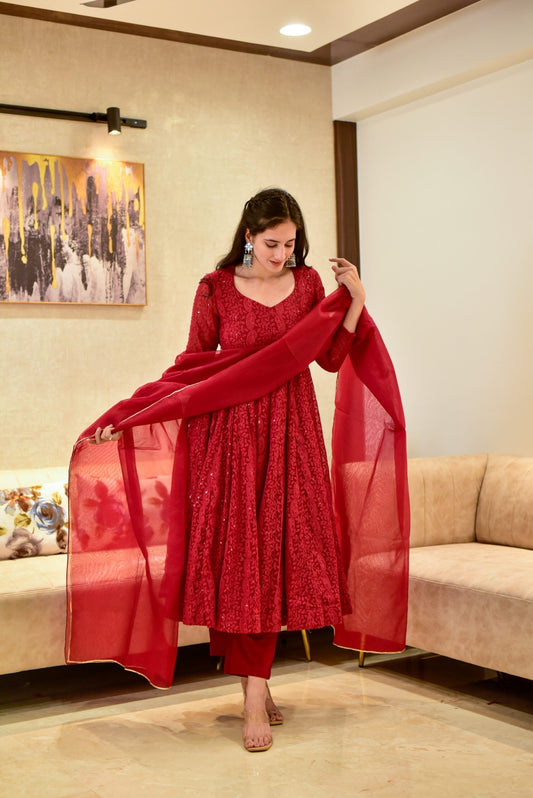 prerna maroon georgette suit set