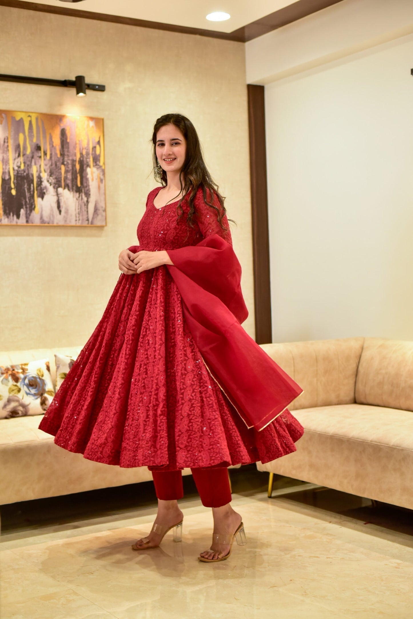 prerna maroon georgette suit set