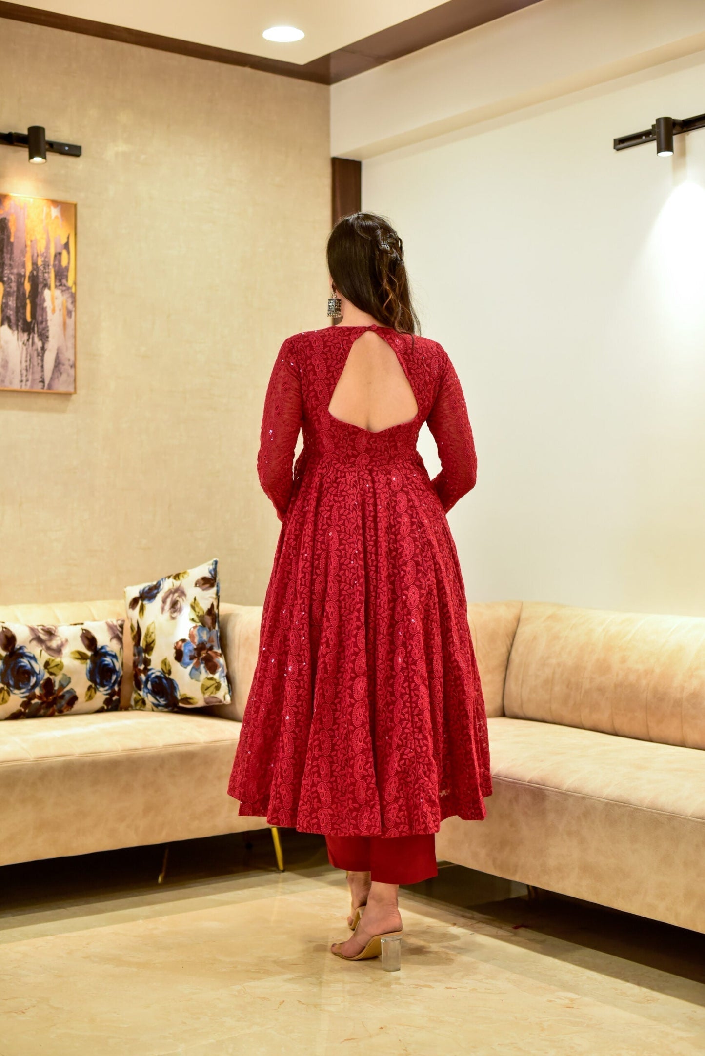 prerna maroon georgette suit set