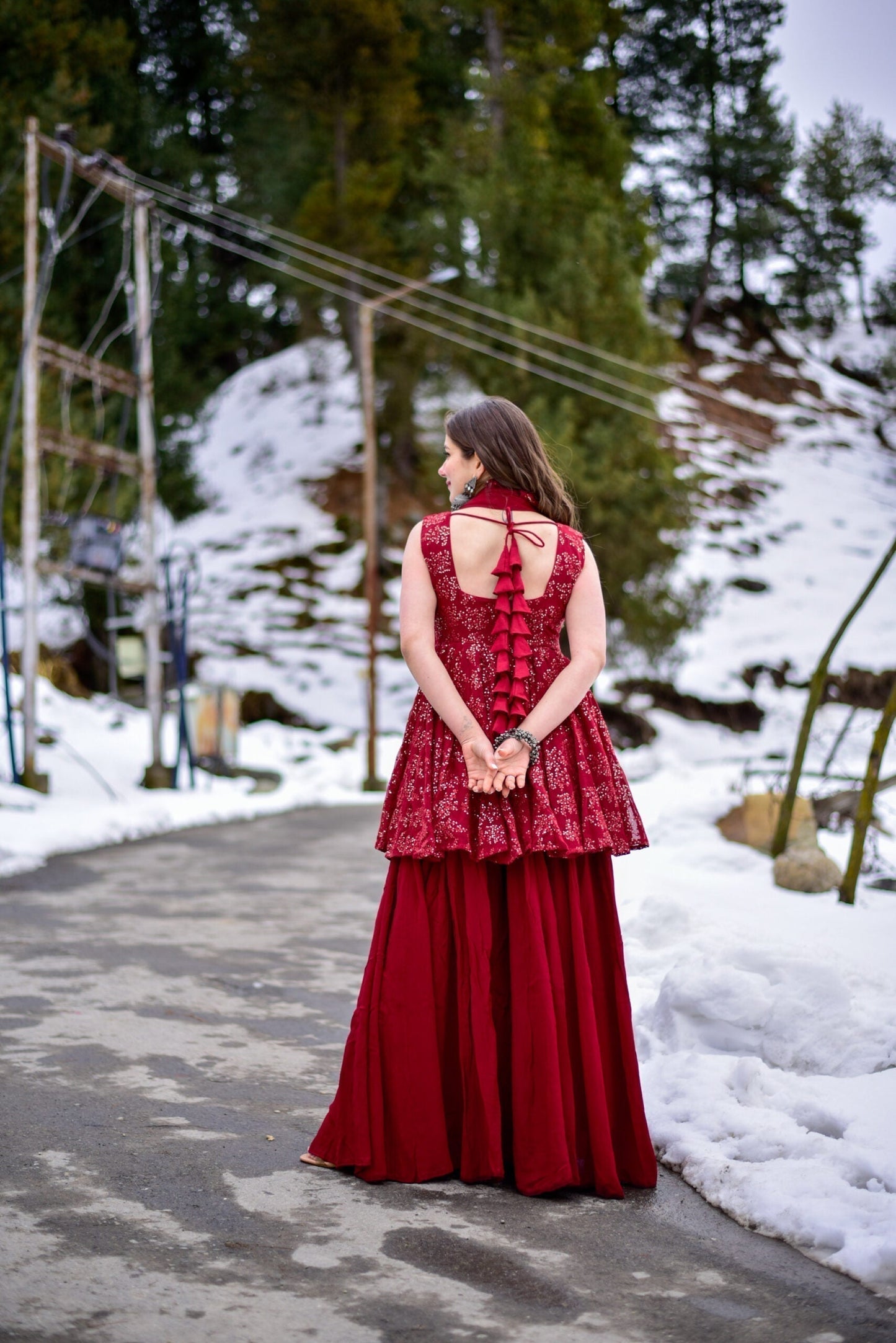 tanaz maroon georgette embroidered  kurta sharara set