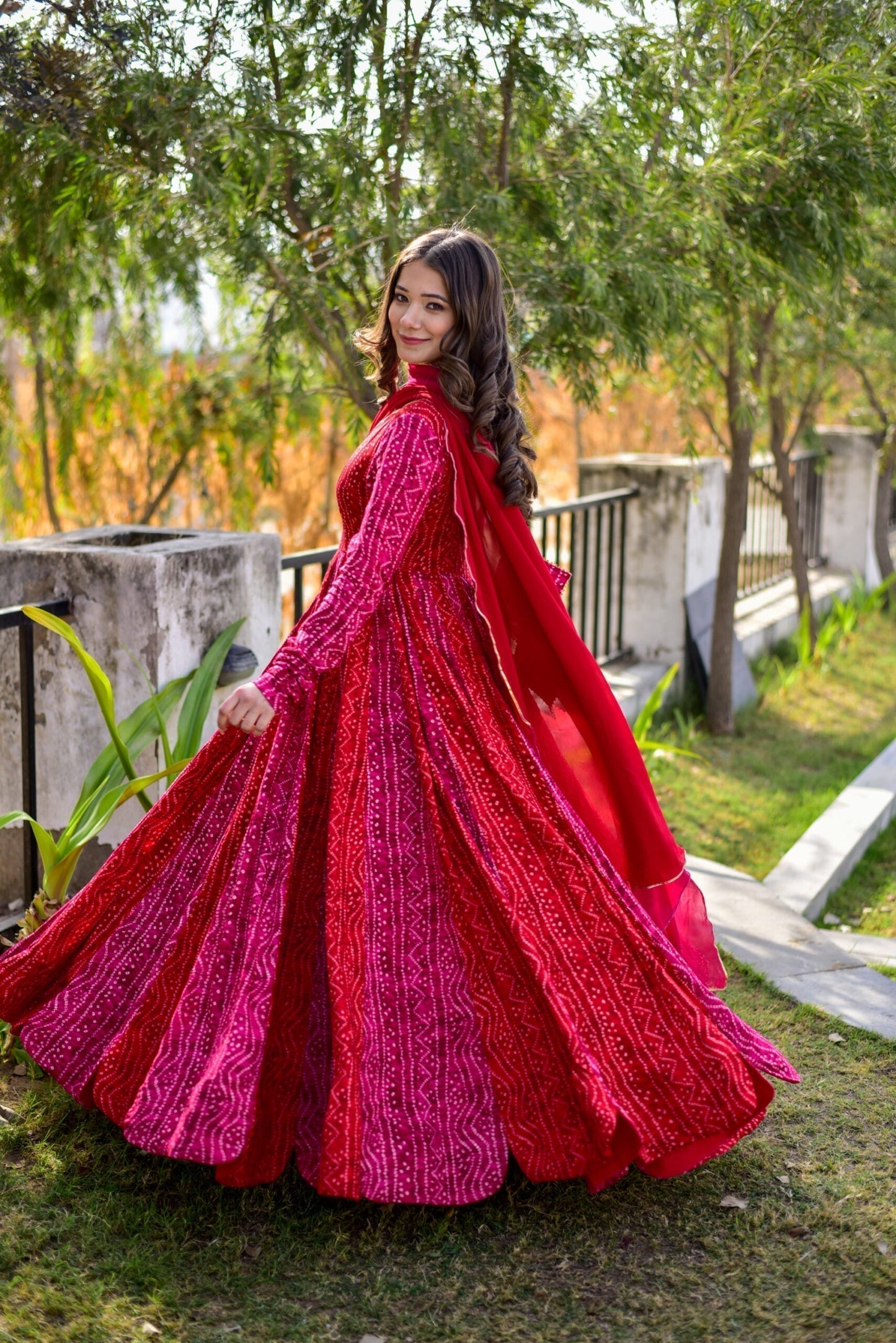 poetic pink and red maxi set