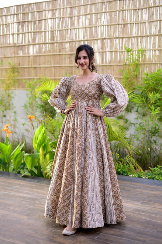 kalki brown cotton maxi