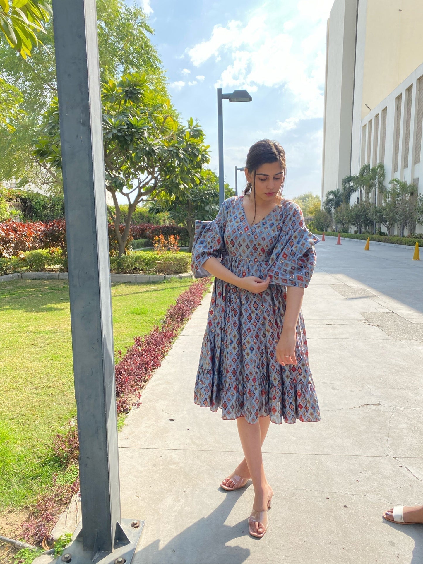 grey muslin dress