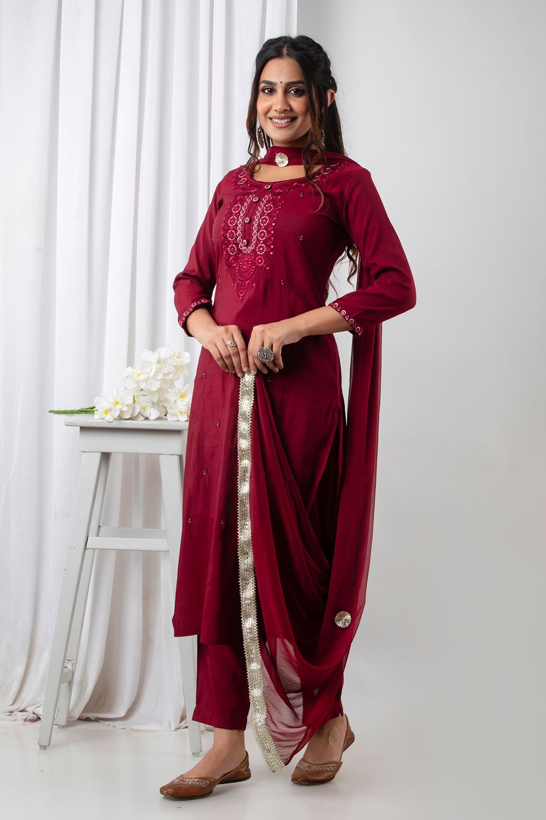 SALE:  Rosewood Diwali Ready Muslin Suit Set