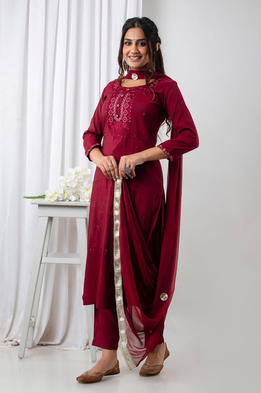 SALE:  Rosewood Diwali Ready Muslin Suit Set