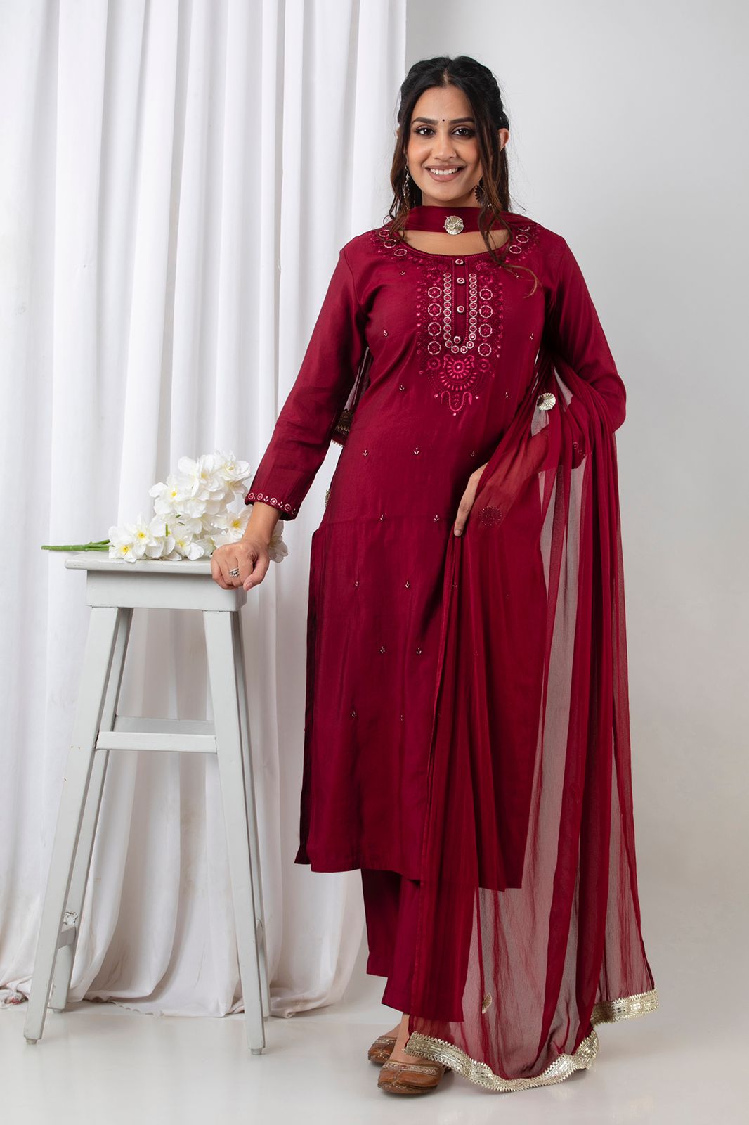SALE:  Rosewood Diwali Ready Muslin Suit Set