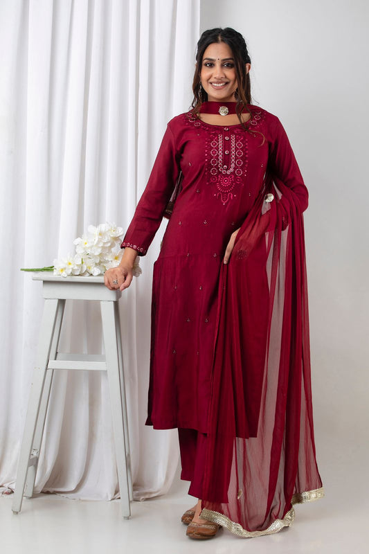 SALE:  Rosewood Diwali Ready Muslin Suit Set