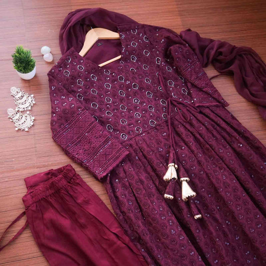 SALE: Sangeet Ready Wine Sequin Nyra Cut Suit Set