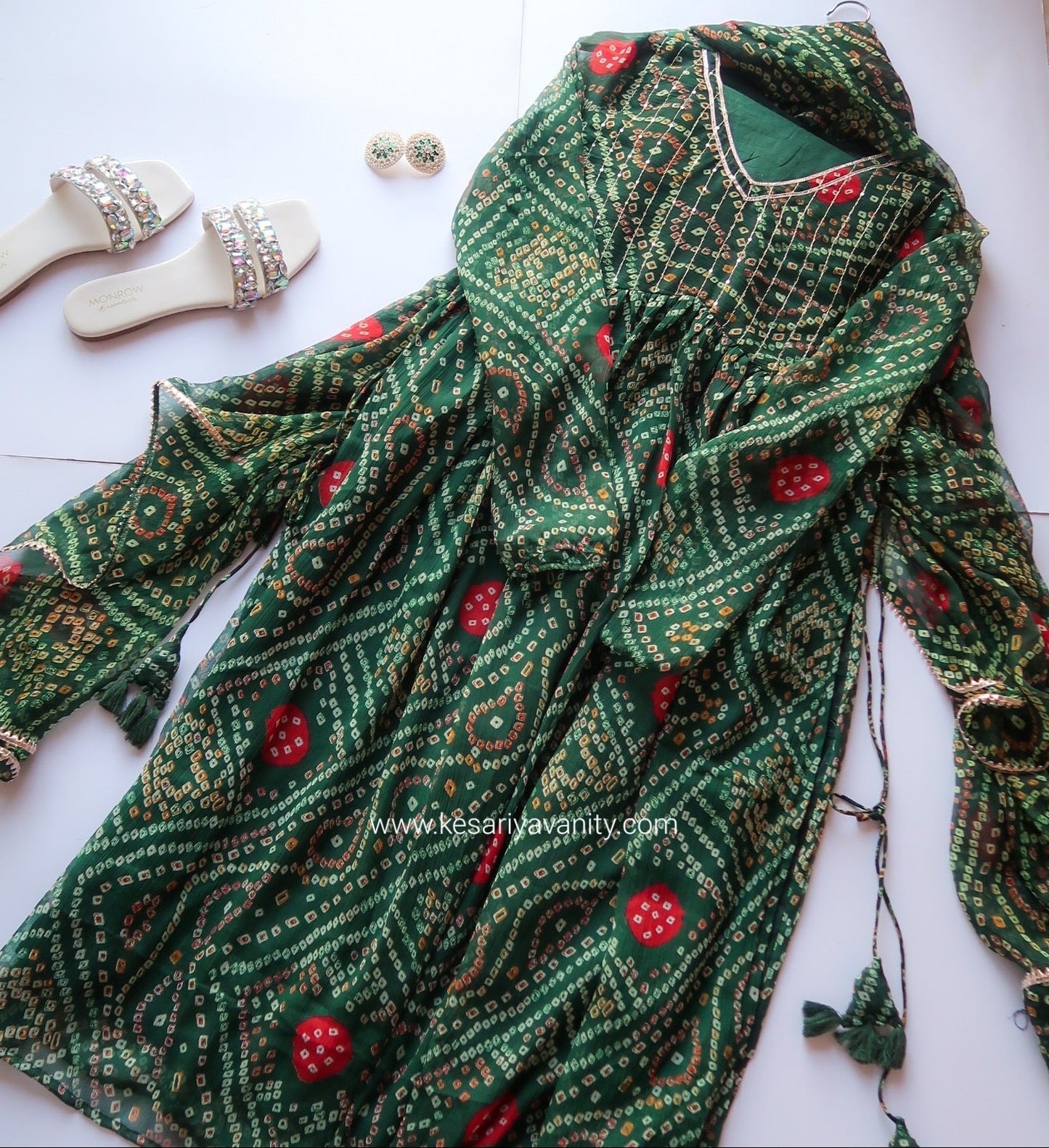 GREEN BANDHEJ PRINT CHIFFON SALWAR SUIT