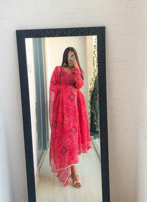 PINK BANDHEJ PRINT SALWAR SUIT