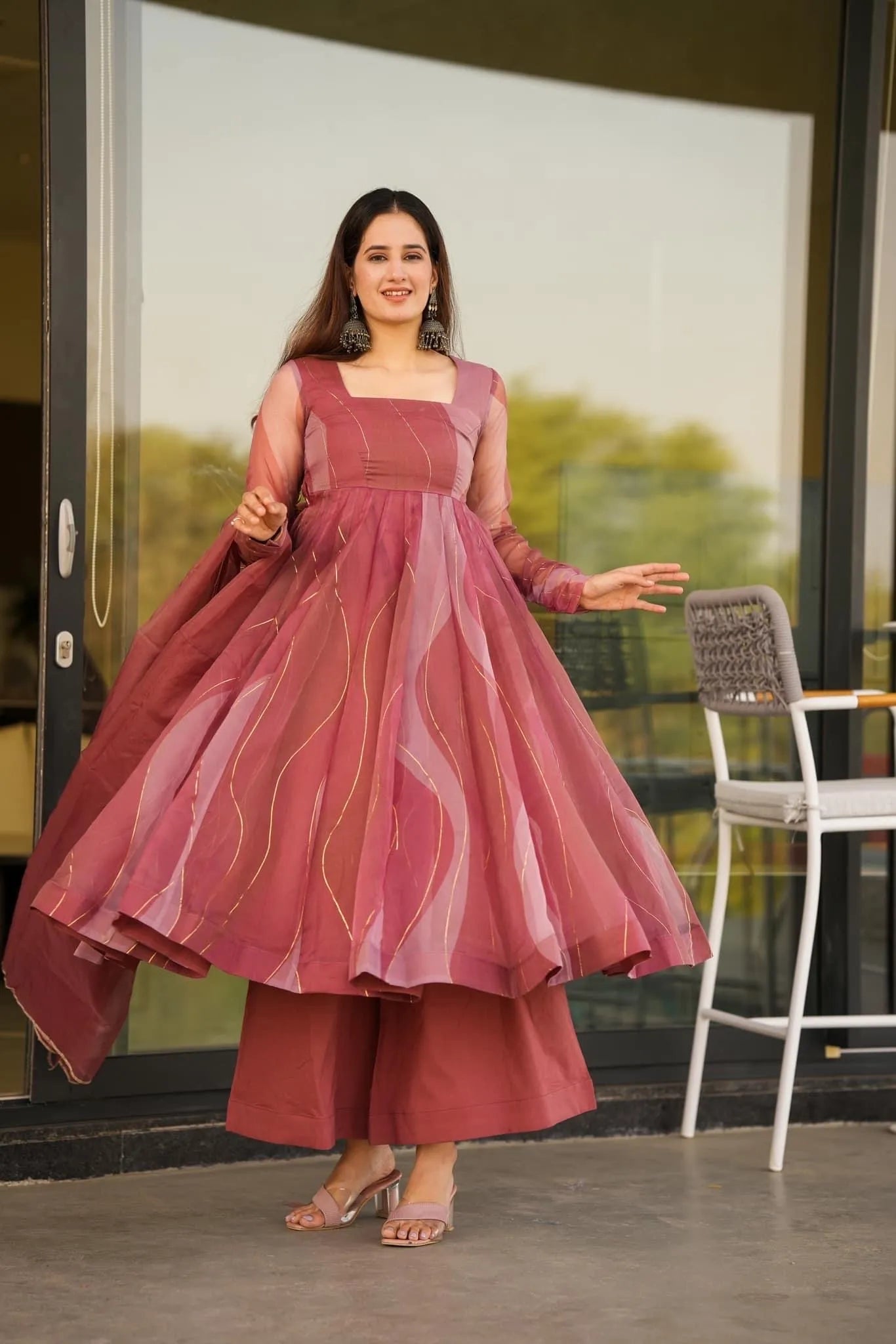salmon organza suit set