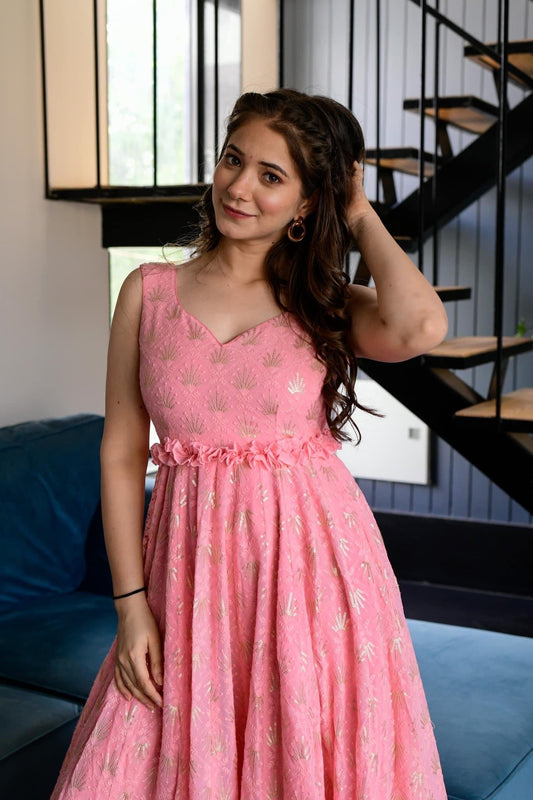 tarifa georgette embroidered dress