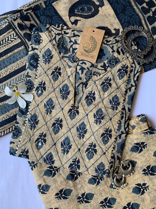 Bagru Hand Block Printed Kurta Set - 3pc