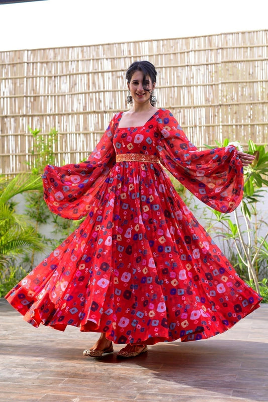 onrella red georgette dress