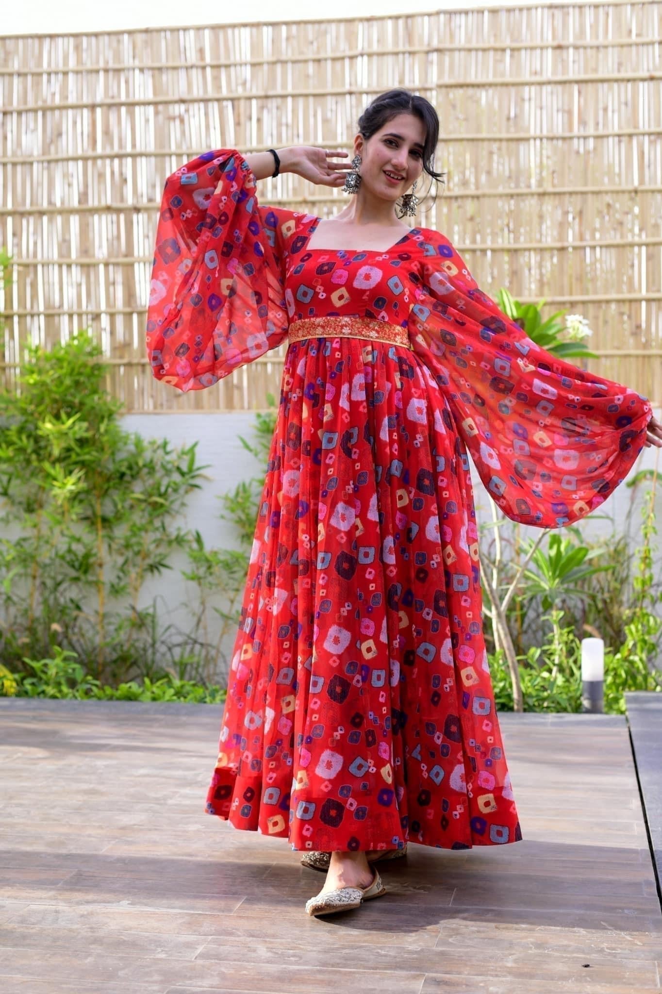 onrella red georgette dress