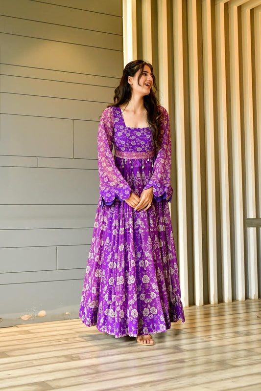Madhumita purple georgette dress