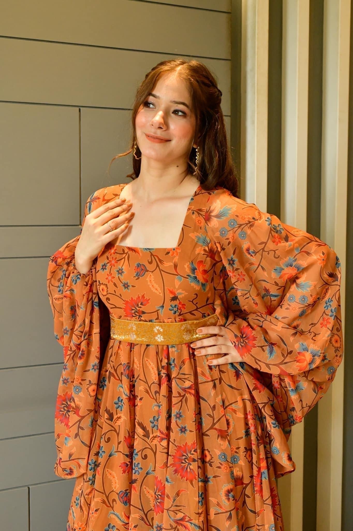 sunaina mustard georgette dress