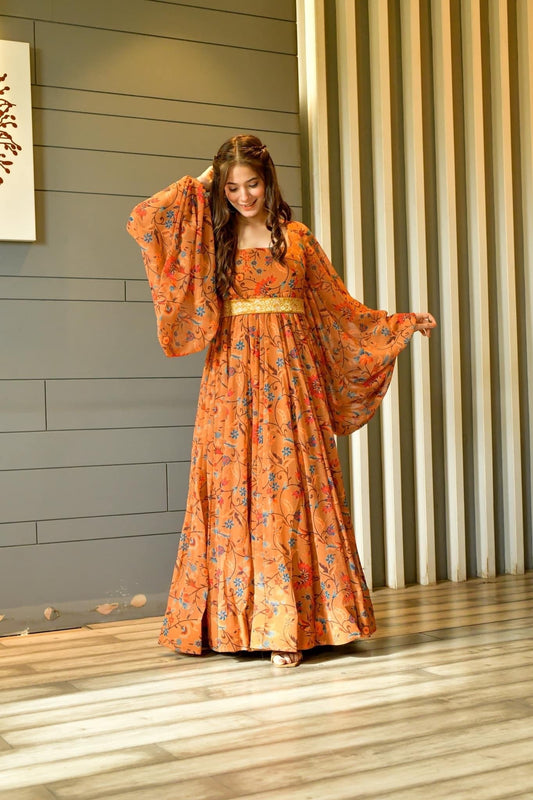 sunaina mustard georgette dress