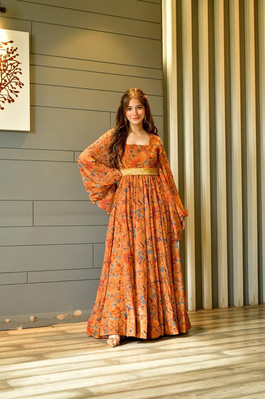 sunaina mustard georgette dress