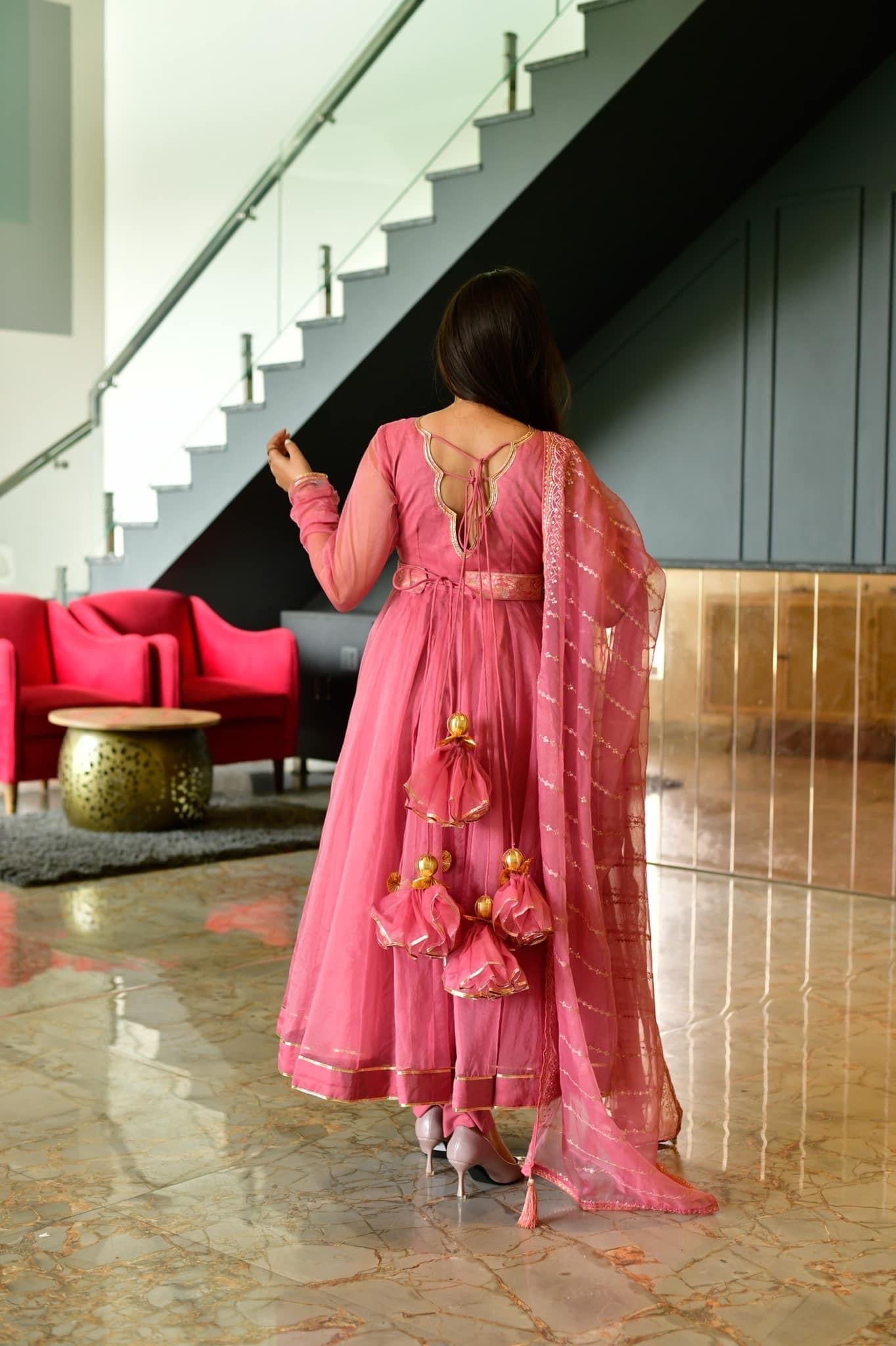 navamee peach organza suit set