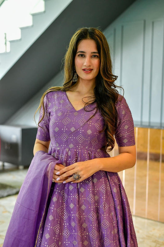 purple embroidered silk suit set