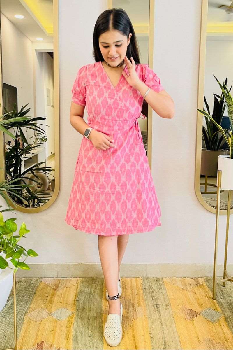 PASTEL PINK IKAT WRAP DRESS