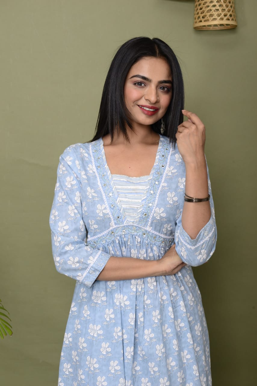 Azure Blossom Delight Suit Set