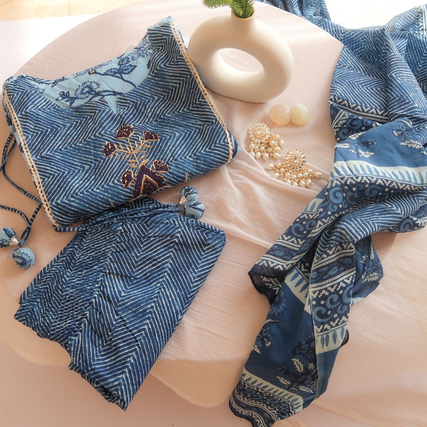 Comfortable Indigo Cotton Suit: Handcrafted Yoke Suit