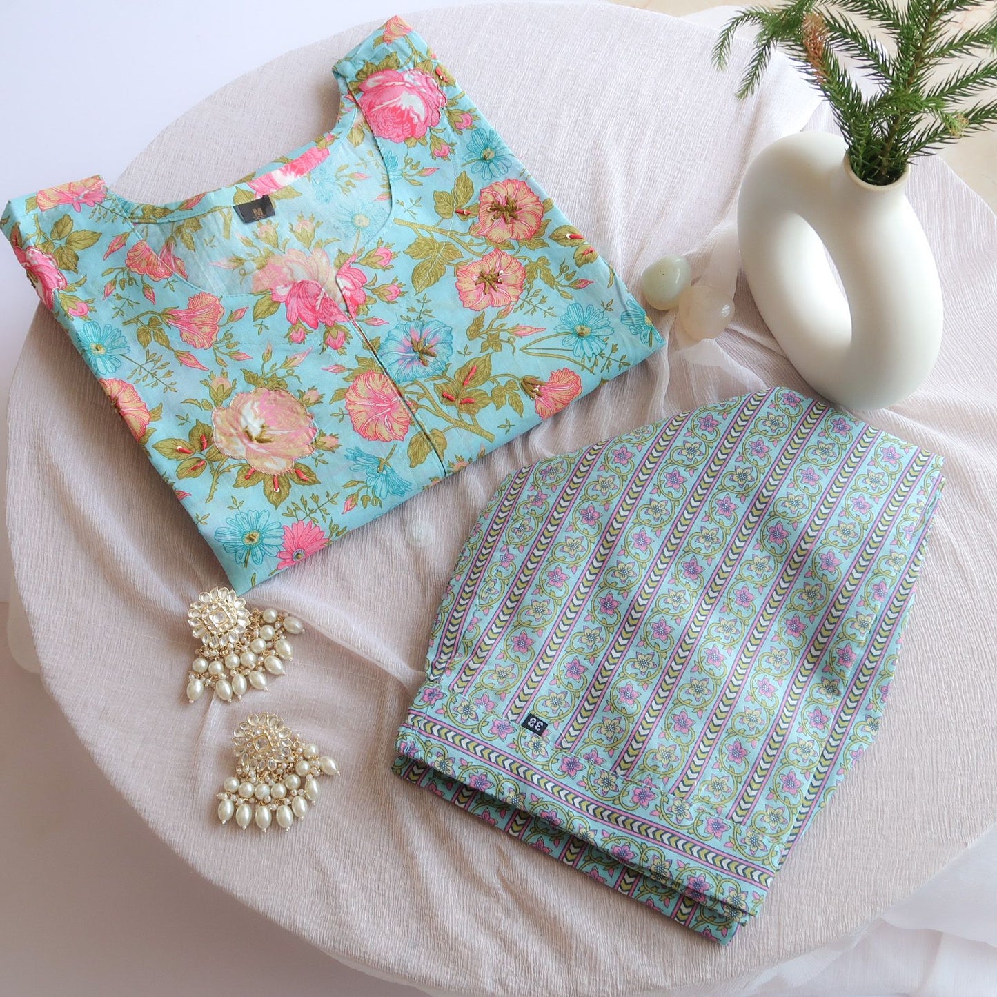 Pure Comfort:  lively Sky Blue Floral Suit