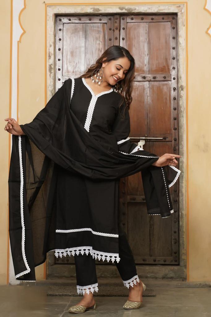 Midnight Lace Cotton Black Suit